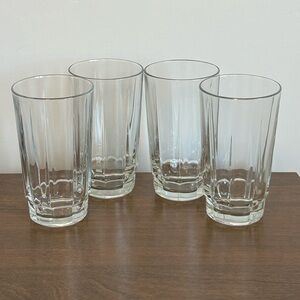 4 ARCOROC BENGALE RIBBED CLEAR GLASS LARGE DRINKING GLASSES 6" HIGH